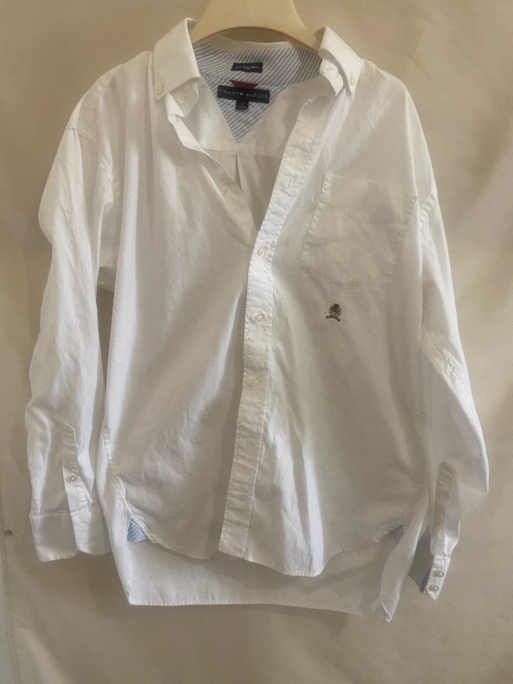 Tommy Hilfiger White Men’s Button-Down Shirt with Embroidered Logo
